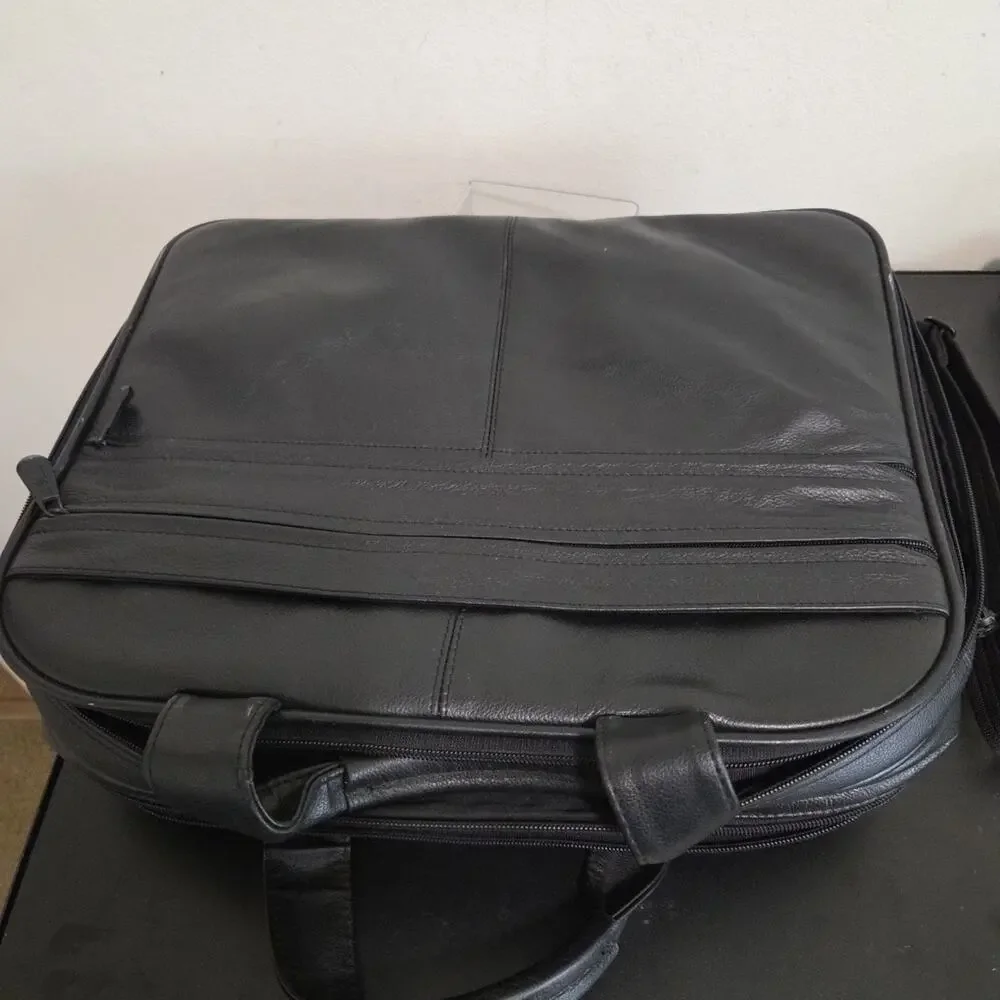 Vintage Dell Laptop Leather Bag Carry On With Expandabe Storage Shoulder Strap